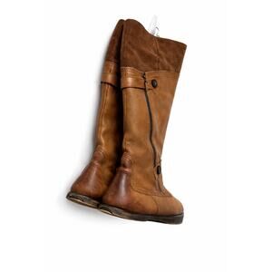 Earth Tall Brown Leather Boots Shearling Lined Side Zip Comfort Women’s 11B